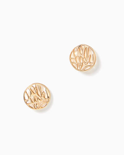 Shop Lilly Pulitzer Lilly Logo Earrings In Gold Metallic