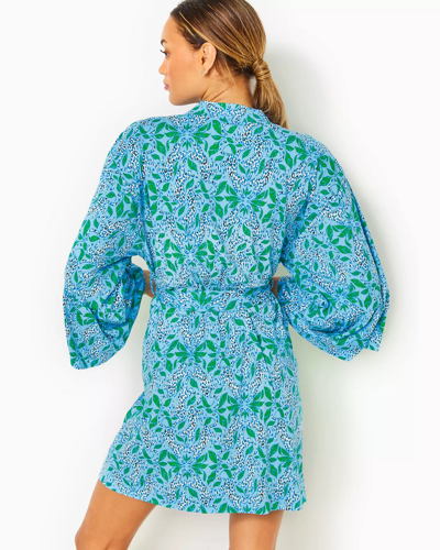 Shop Lilly Pulitzer Sherona Knit Robe In Bon Bon Blue Leapin Leopards