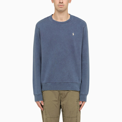 Shop Polo Ralph Lauren Washed-out Blue Crew-neck Sweatshirt In Light Blue