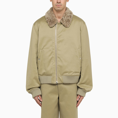 Shop Burberry | Cotton And Shearling Bomber Jacket In Green
