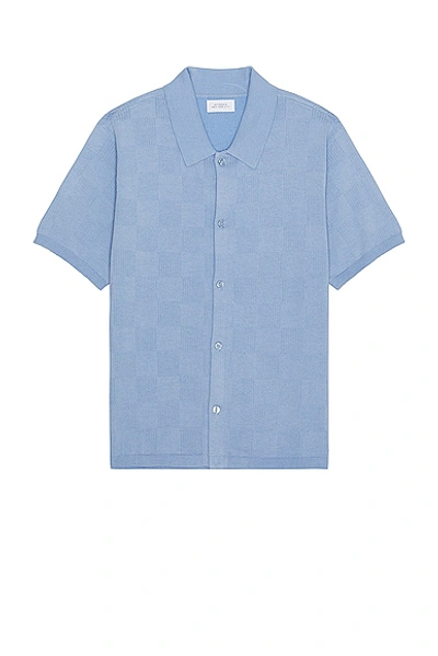 Shop Saturdays Surf Nyc Kenneth Checkerboard Knit Short Sleeve Shirt In Forever Blue
