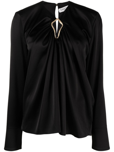 Shop Lanvin Eyelet Draped Satin Blouse - Women's - Polyester/triacetate/acetate/silk In Black