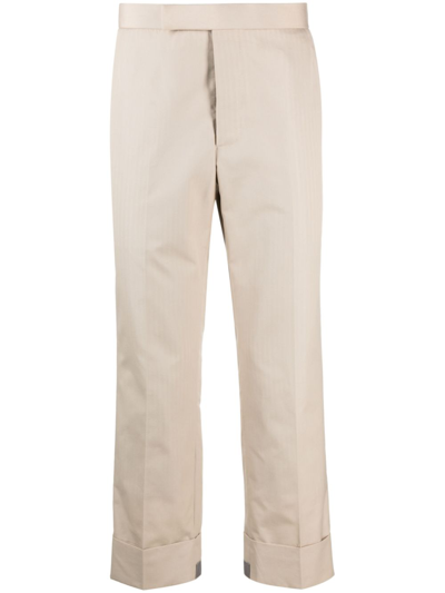 Shop Thom Browne Neutral Tailored Straight-leg Trousers In Neutrals