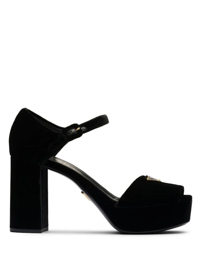 Shop Prada 95mm Velvet Platform Sandals In Nero