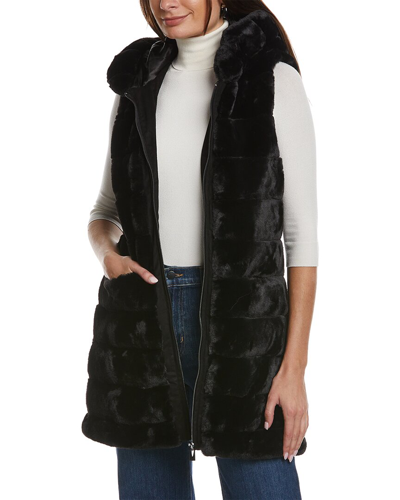 Via Spiga Hooded Faux Fur Vest In Black