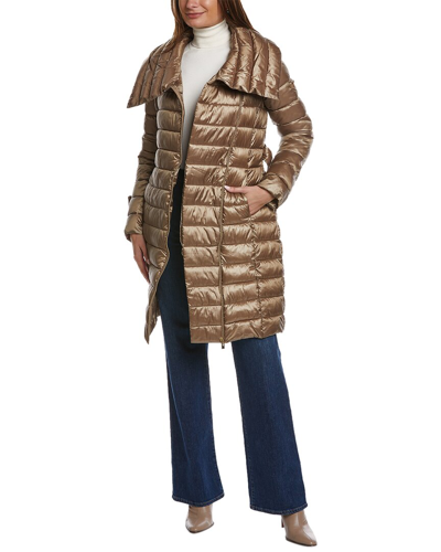 Via Spiga Asymmetric Belted Puffer Coat In Gold