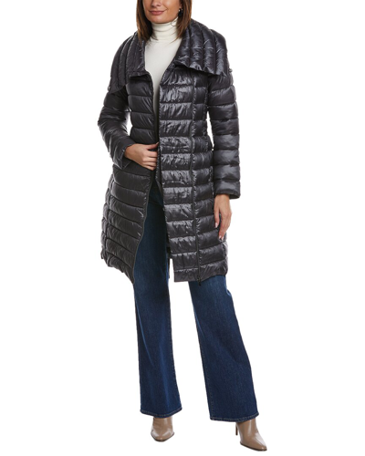 Shop Via Spiga Asymmetrical Belted Puffer Coat In Grey