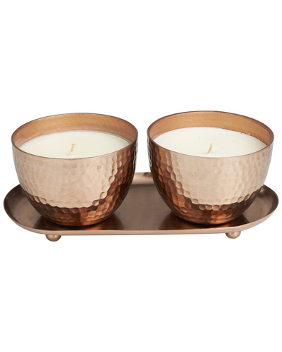 Peyton Lane Set Of 2 White Wax Jasmine Scented Hammered 10oz 1-wick Candle In White