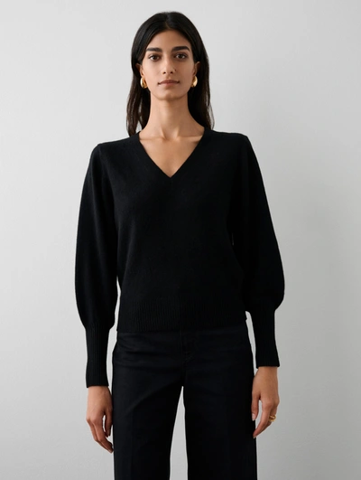Shop White + Warren Cashmere Blouson Sleeve V Neck Sweater In Black