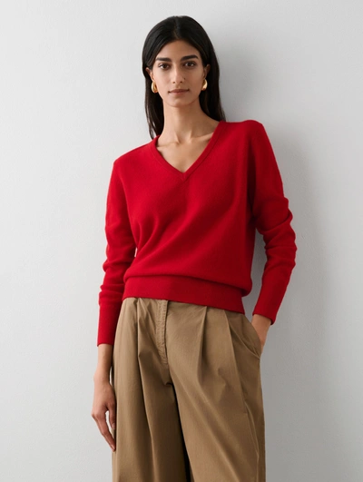 Shop White + Warren Essential Cashmere V Neck Sweater In Crimson