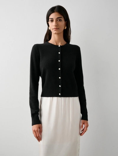 Shop White + Warren Cashmere Embellished Cardigan Sweater In Black
