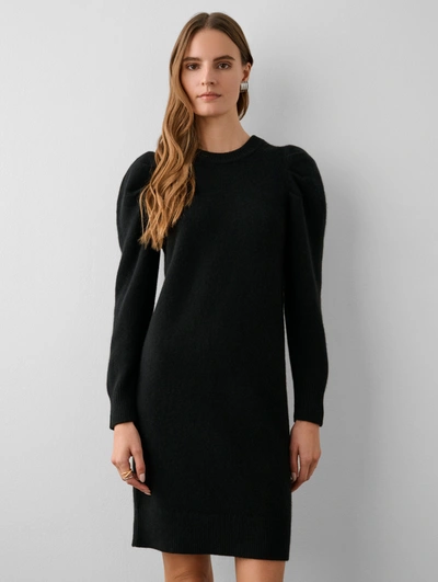 Shop White + Warren Merino Cashmere Puff Sleeve Dress In Black