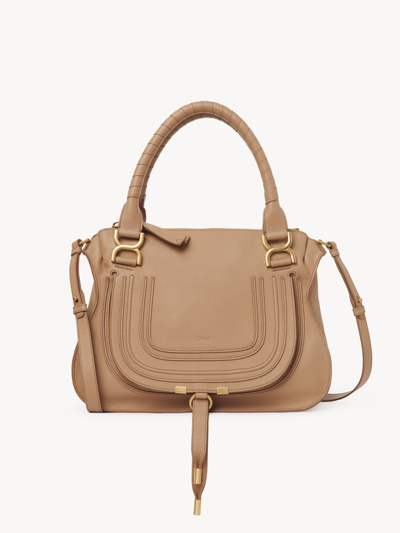 Chloé Marcie Small Satchel Bag In Shiny Calfskin In Brown