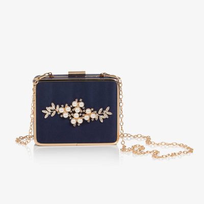 Shop David Charles Girls Blue Satin Pearl Handbag (12cm)
