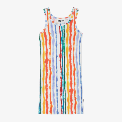 Shop Molo Girls Rainbow Stripe Organic Cotton Dress In White