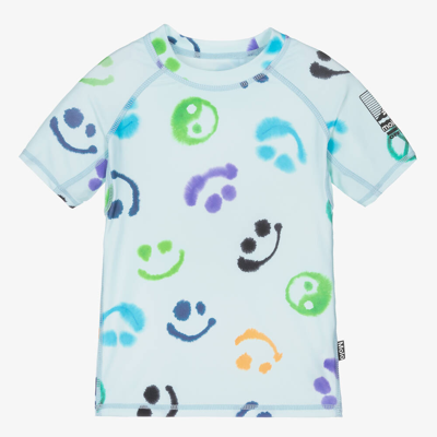 Shop Molo Boys Blue Smiling Face Swim Top (upf50+)