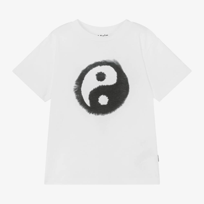 Shop Molo Boys White Cotton Yin Yang T-shirt
