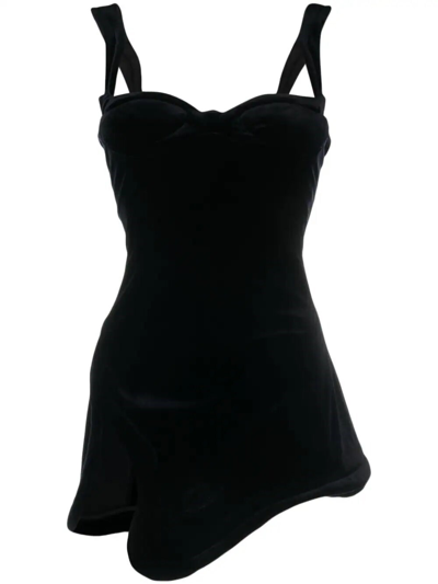 Shop Mugler Asymmetric Velvet Dress In Black  