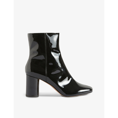 Shop Claudie Pierlot Women's Noir / Gris April Block-heel Patent-leather Ankle Boots