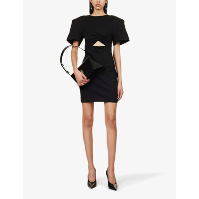 Shop Nensi Dojaka Short-sleeve Cut-out Cotton Mini T-shirt Dress In Black