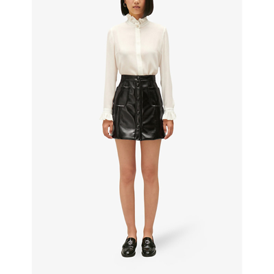 Shop Claudie Pierlot Women's Noir / Gris Patch-pocket High-rise Faux-leather Mini Skirt