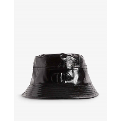 Shop Claudie Pierlot Womens Noir / Gris Abob Logo-embroidered Faux-leather Bucket Hat