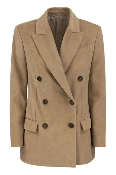 Shop Brunello Cucinelli Double-breasted Jacket With Necklace In Chestnut