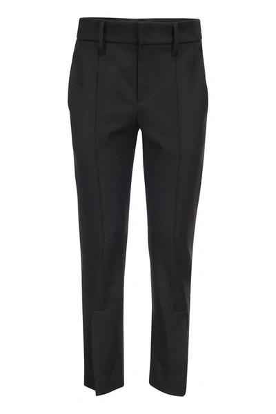 Shop Brunello Cucinelli Slim Cigarette Trousers In Stretch Virgin Wool Cover-up With Ankle Slit In Black