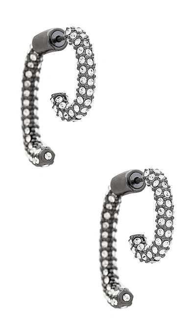 Shop Demarson Mini Luna Earrings In Shiny Gunmetal & Pave