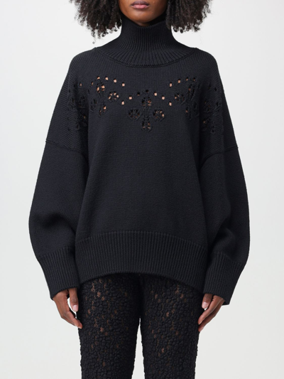 Shop Chloé Sweater In Pointelle Wool In Black