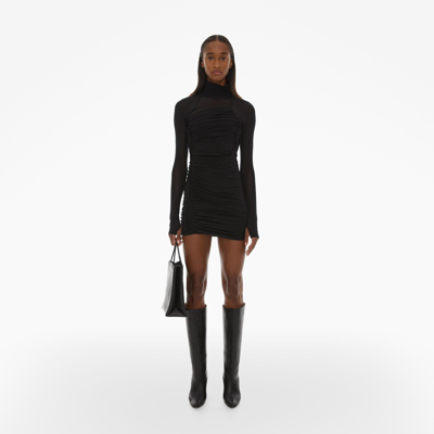 Shop Helmut Lang Ruched Turtleneck Mini Dress In Black