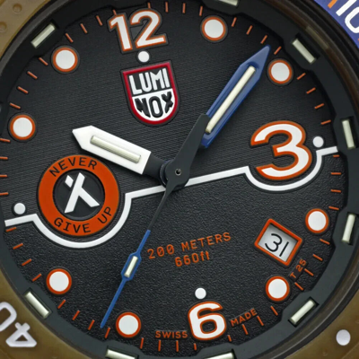 Pre-owned Luminox Men's 42mm Bear Grylls Survival Eco Rule Of 3 Brown Case Orange Watch