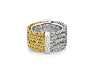 Pre-owned Alor Yellow & Grey Cable Colorblock Ring With 18kt White Gold & Diamonds