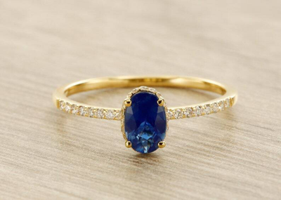 Pre-owned Handmade Natural Blue Sapphire Engagement Ring In 14k Gold / Oval Cut Genuine Sapphire In White