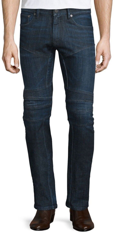 Pre-owned Ralph Lauren Purple Label $695  Slim Skinny Piston Moto Stretch Denim Jeans Pants In Blue