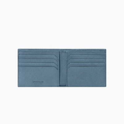 Pre-owned Montblanc Sartorial Leather Men's Wallet 8cc Denim Blue 124185