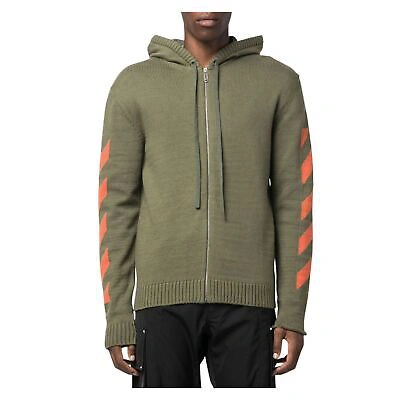 Pre-owned Off-white Diag Arrow Knit Zip Hoodie Mens Style : Omha080f22kni00 In Green