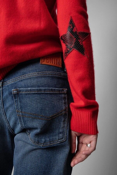 Pre-owned Zadig & Voltaire $368  Cici Star-patch Cashmere Sweater Red Size S
