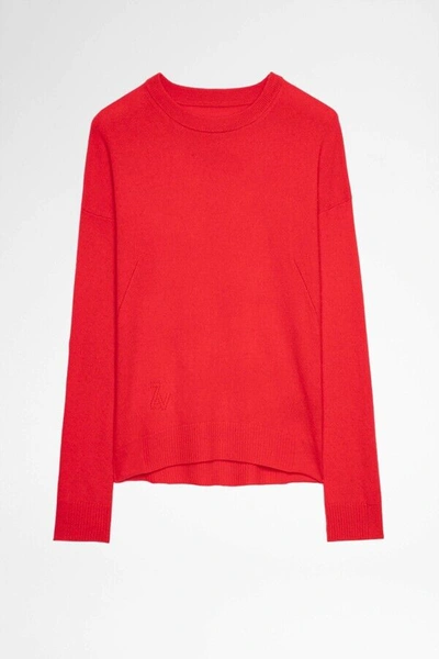 Pre-owned Zadig & Voltaire $368  Cici Star-patch Cashmere Sweater Red Size S
