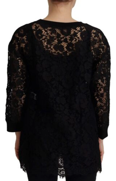 Pre-owned Dolce & Gabbana Dolce&gabbana Women Black Blouse Cotton Blend Floral Lace Long Sleeve Casual Top