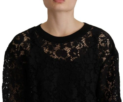 Pre-owned Dolce & Gabbana Dolce&gabbana Women Black Blouse Cotton Blend Floral Lace Long Sleeve Casual Top