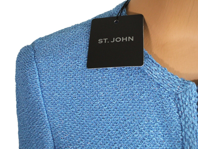 Pre-owned St John St. John Knits Blue Micro Sequin Knit Blazer Jacket Skirt Suit Sz 10 $2190