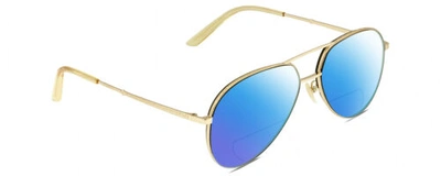 Pre-owned Gucci Gg0356s Unisex Aviator Polarize Bifocal Sunglasses Gold Yellow 59mm 41 Opt In Blue Mirror