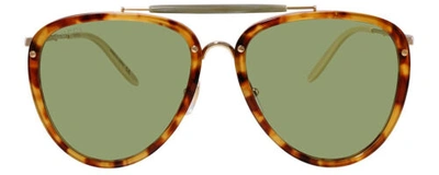 Pre-owned Gucci Gg0672s Unisex Aviator Sunglasses In Tortoise Havana Gold/light Green 58mm