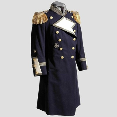 Pre-owned Handmade Red Wool French 1735-1762th + Navy Blue Men Tailcoat + Epaulets