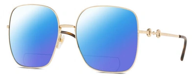 Pre-owned Gucci Gg0879s Womens Polarized Bifocal Sunglass Gold Tortoise Havana 61mm 41 Opt In Blue Mirror
