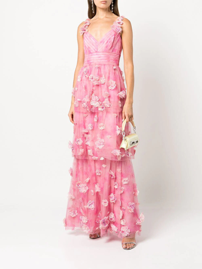 Pre-owned Marchesa Notte $995  Ombre Tulle Gown 3d Pink Dress Blush Dress 12 14 16