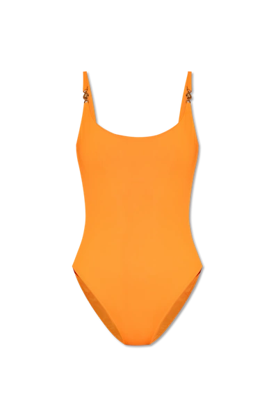 Shop Versace Orange One-piece Swimsuit In New
