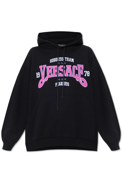 Shop Versace Black Printed Hoodie In New