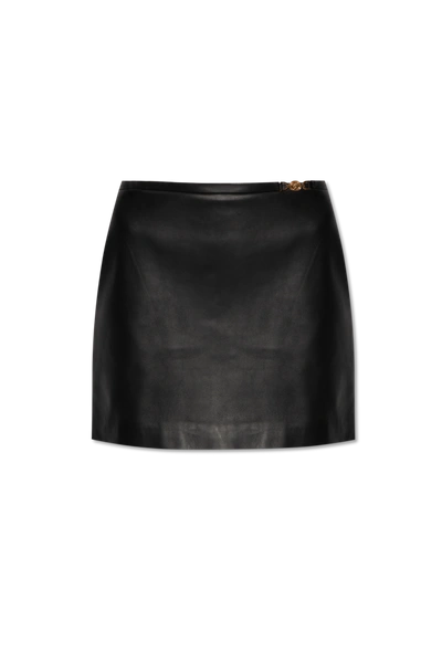 Shop Versace Black Leather Skirt In New